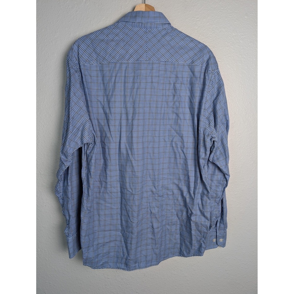 Johnston & Murphy Shirt Mens Medium Blue Houndstooth Long Sleeve Button Up - Picture 2 of 8